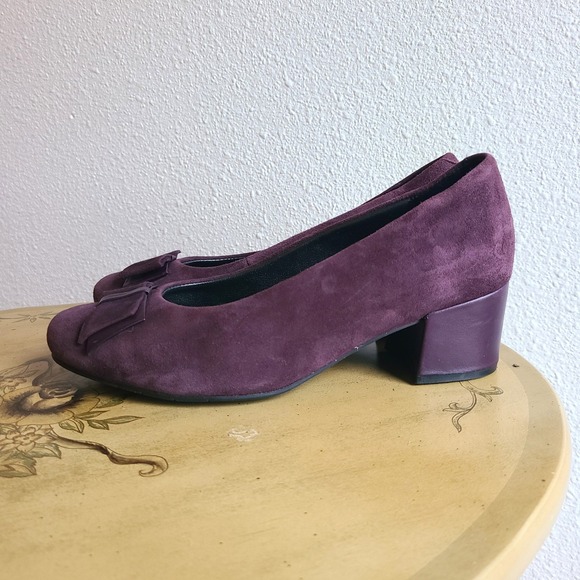 Hotter Cecelia US 4.5 Purple Suede Bow Heels Quiet Luxury Block Heel Fairycore - Picture 6 of 10